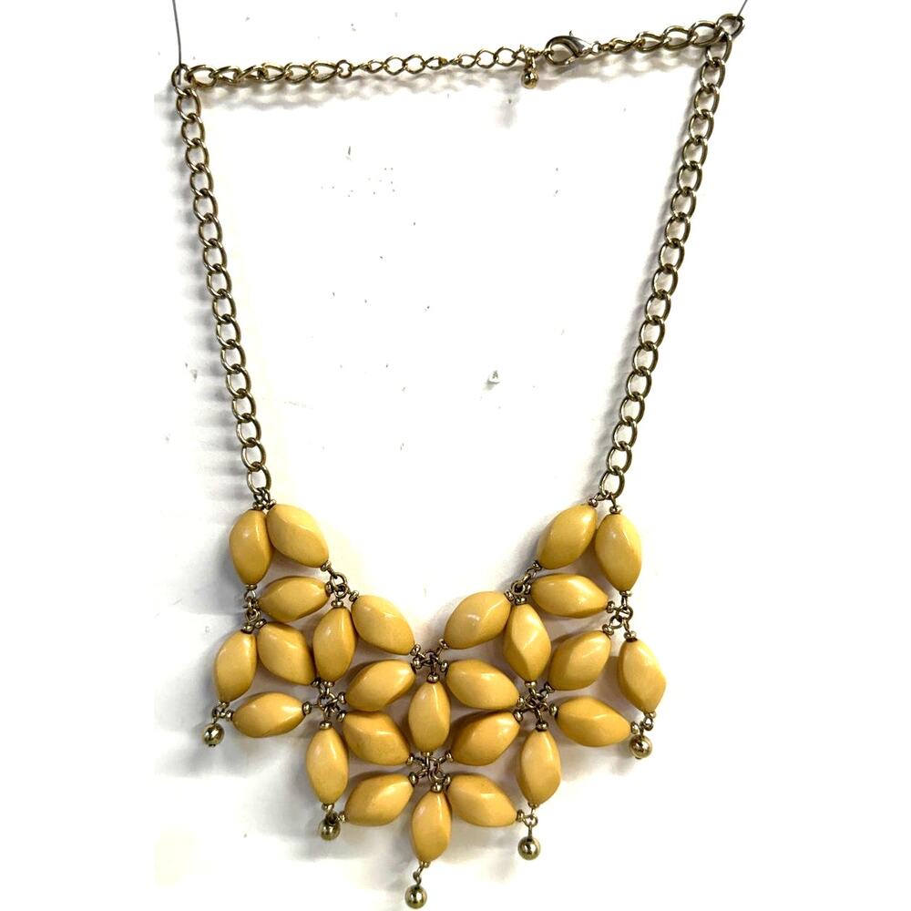 Vintage Butterscotch Bead Bib Necklace Statement Cream Resin Gold Tone